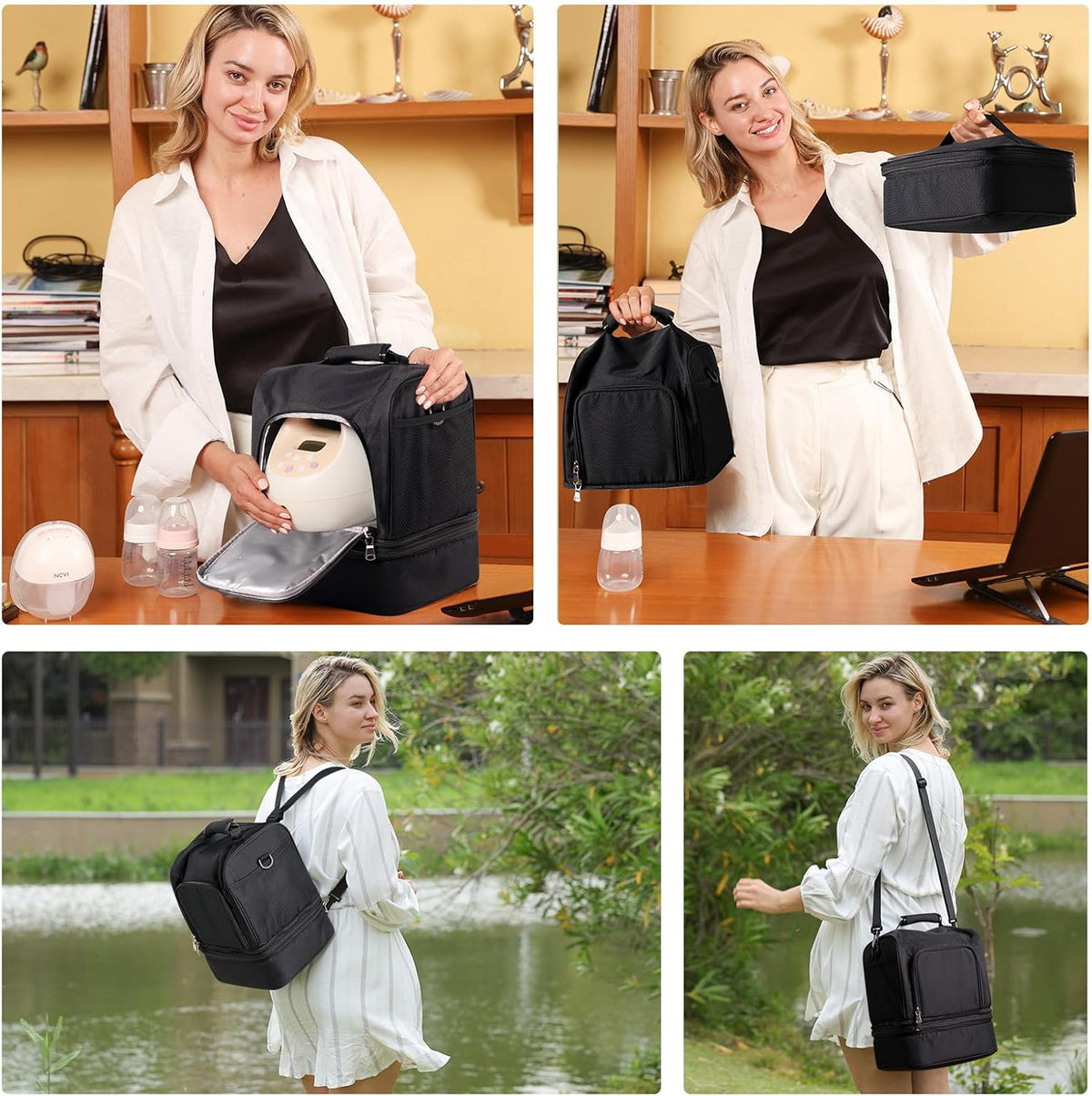 NCVI Breast Pump Bag, Double Layer Removable Pump Bag for Spectra S1, S2, Medela, Breast Pump Backpack with Ice Pack, Insulated Breast Milk Cooler Bag for Working Nursing Moms, Black - Image 9
