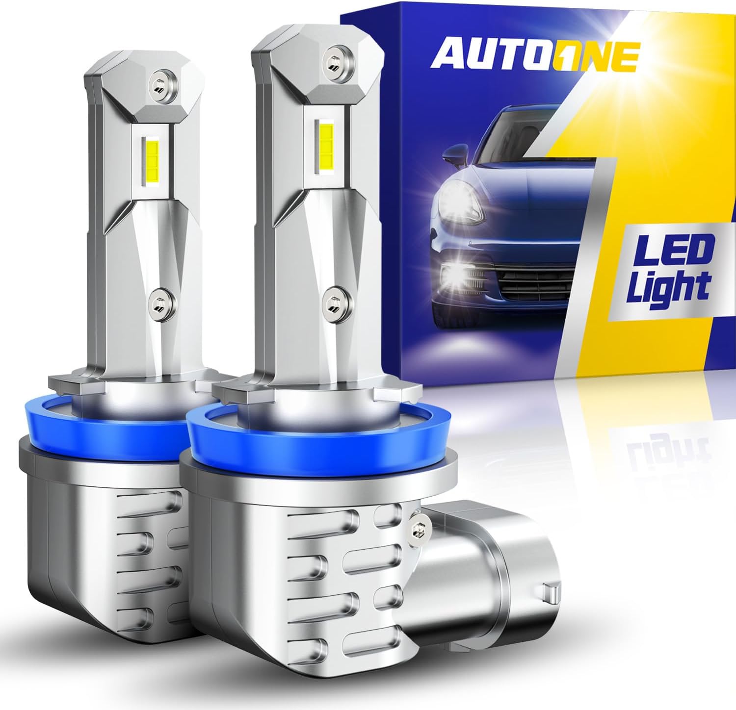 AUTOONE LED light bulbs pack of two front view showing premium aluminum body