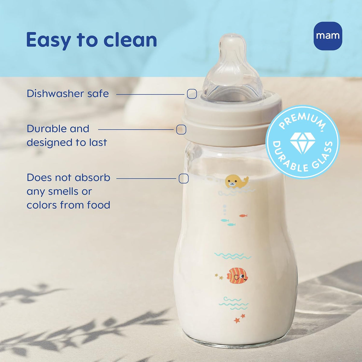 MAM 6oz Pure Glass Feel Good Anti-Colic 0+ Months Baby Bottle, 3 Pk, Unisex - Image 2