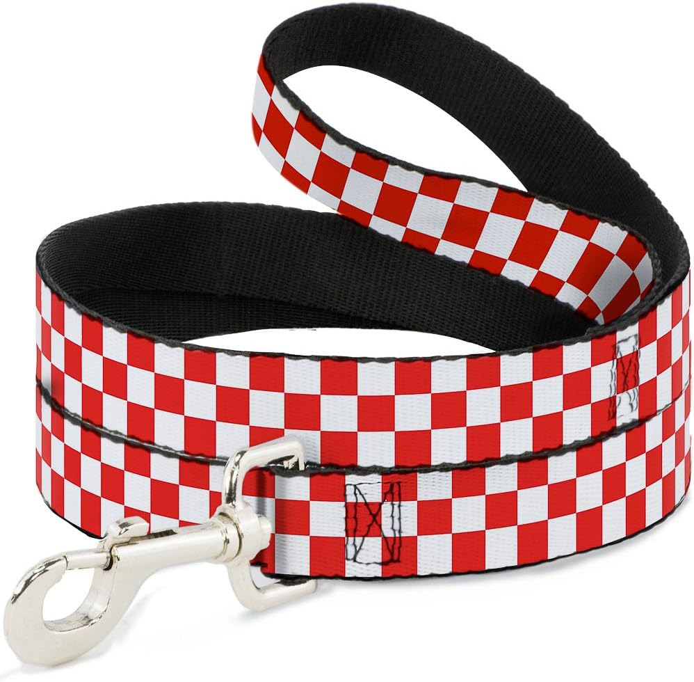 Buckle-Down checker red and white pet leash front view