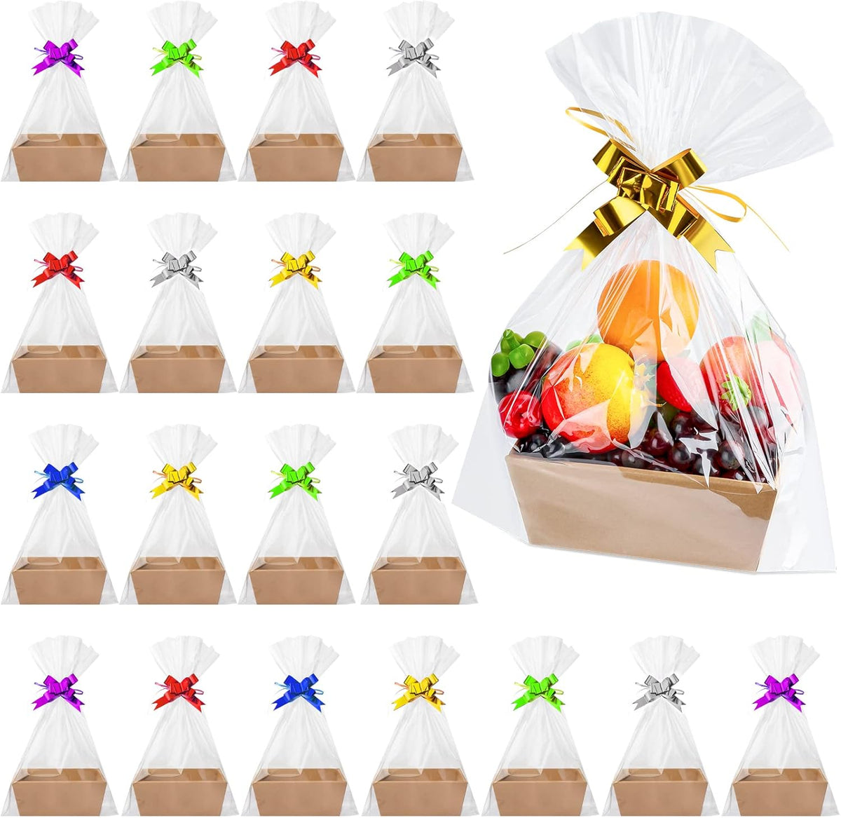 Fainne 74 piece empty gift basket set front view showing brown cardboard trays with handles