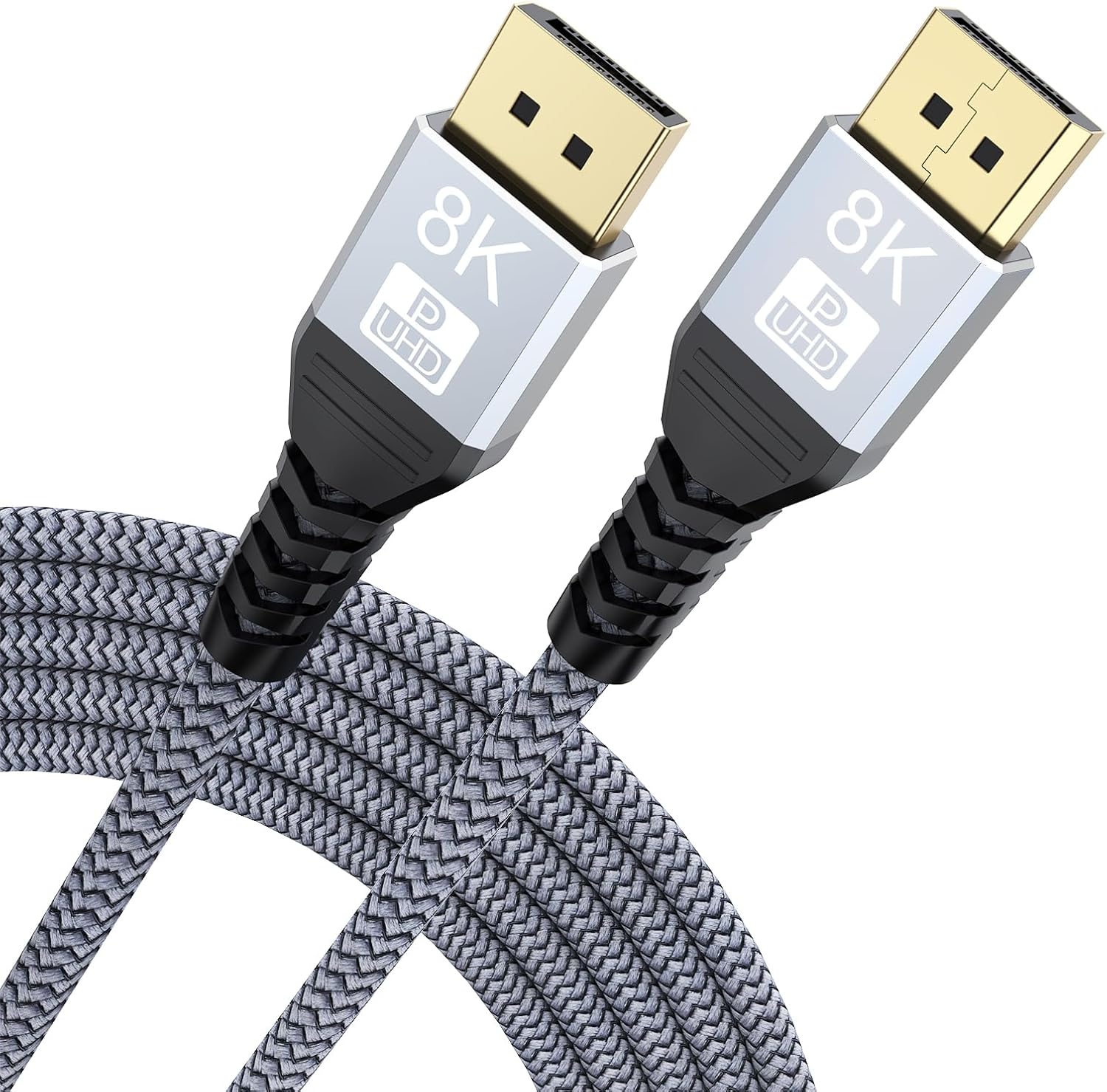 UVOOI 8K DisplayPort Cable 12 Feet front view showing gold-plated connectors.