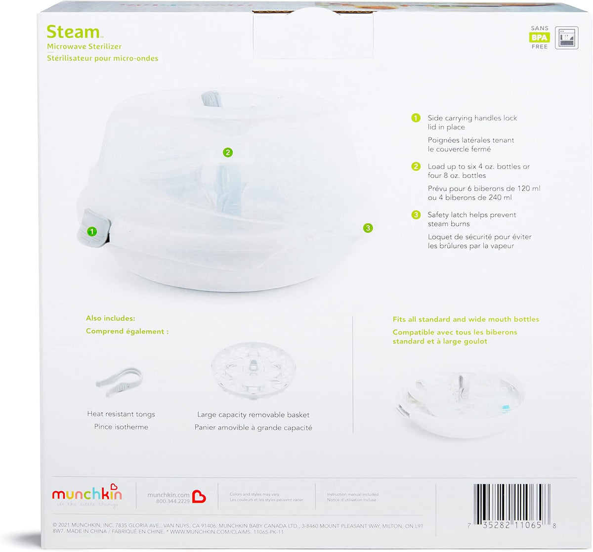 Munchkin steam microwave sterilizer packaging and unit