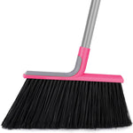 KeFanta heavy duty angle broom front view showcasing the fifteen inch wide black bristle head and long iron handle