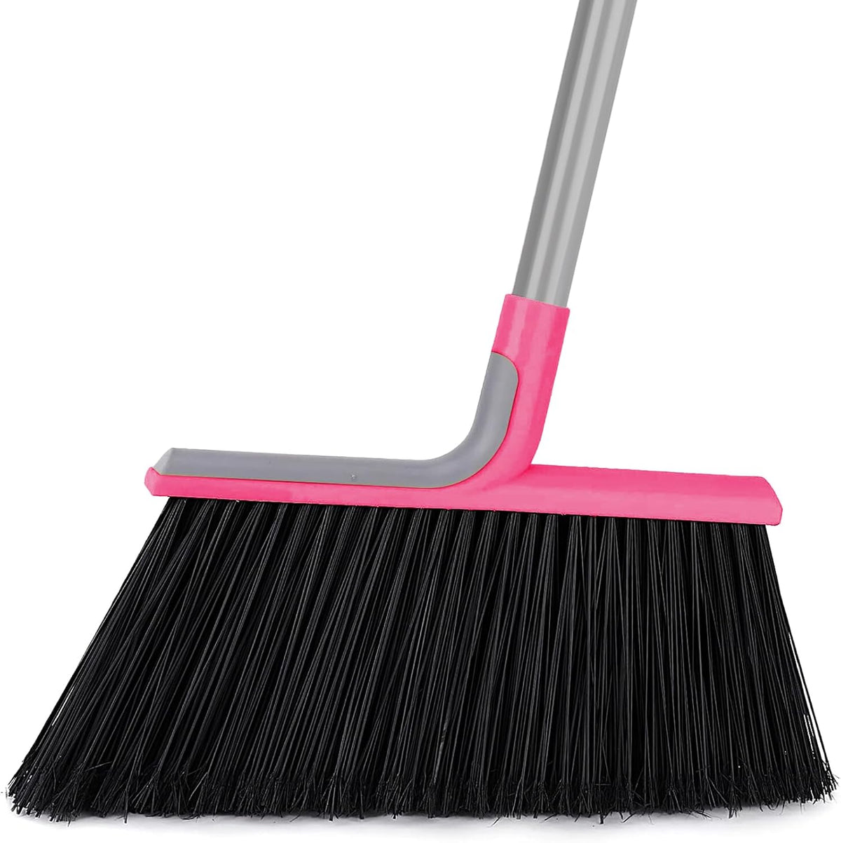 KeFanta heavy duty angle broom front view showcasing the fifteen inch wide black bristle head and long iron handle