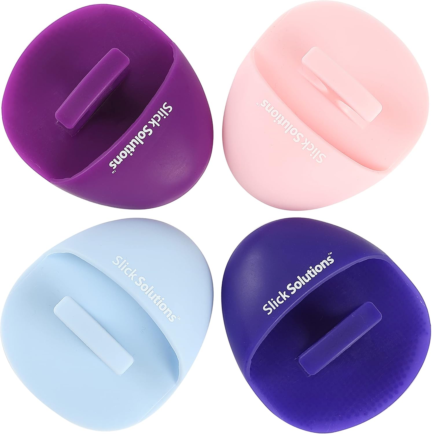 Slick Solutions Silicone Facial Cleansing Brush four pack front view showing purple exfoliating pads