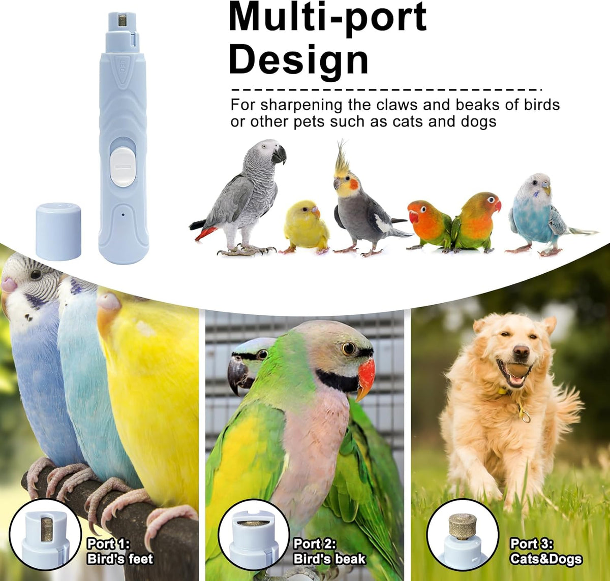 LUKHMELF rechargeable bird file showing the Type-C USB charging port and power switch
