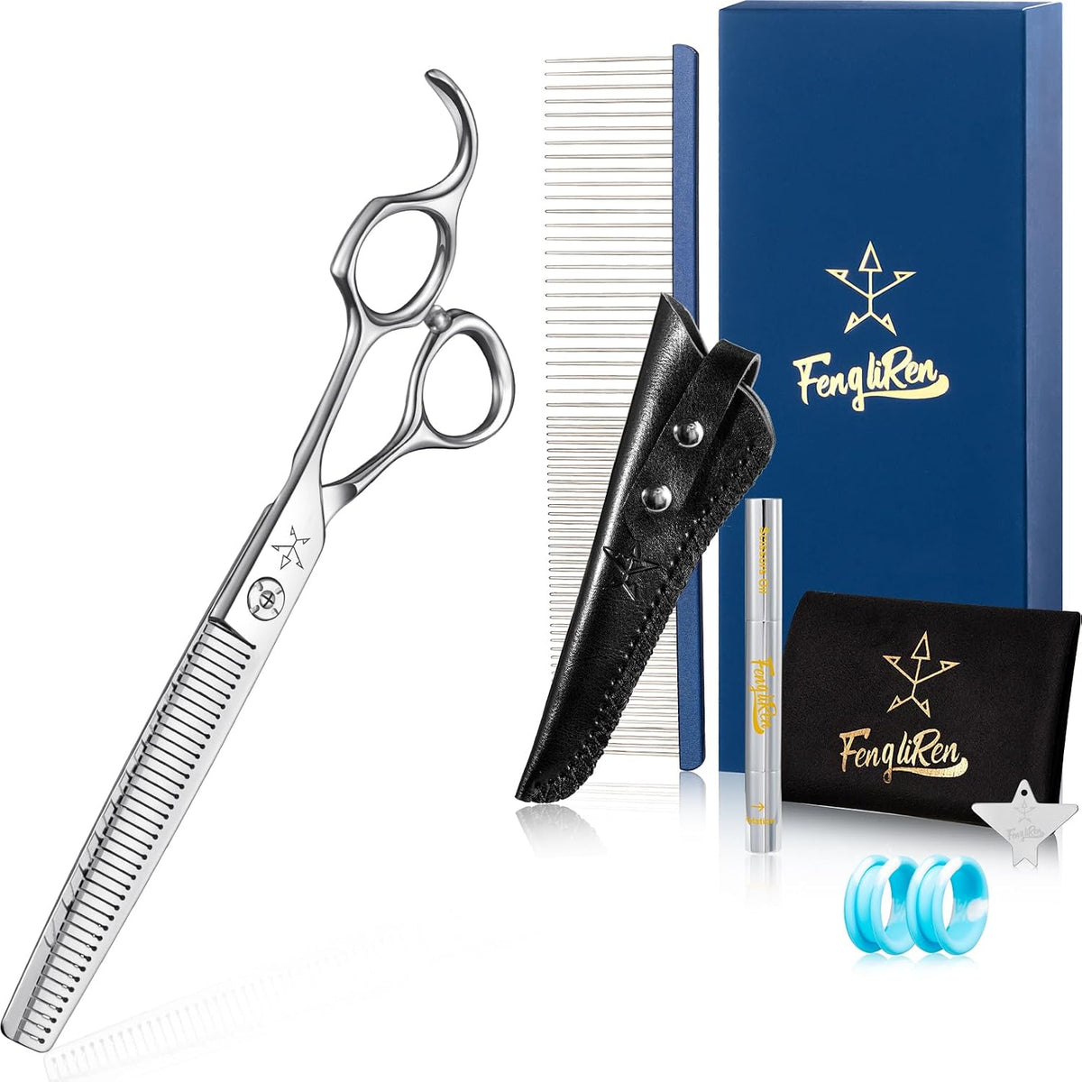 High-end Professional Dog Grooming Curved Thinning Scissors Teeth Blending Shears Pet Texturizing Thinner Blender Shears 7.5 Inch Extremely Very Sharp Made Of Stainless Steel Alloy For Dog Cat Groomer - Image 15