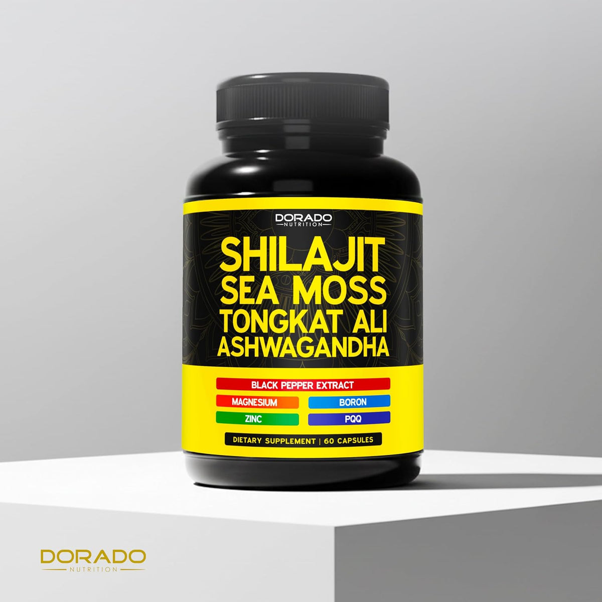 Dorado Nutrition Shilajit bottle with ingredient highlights
