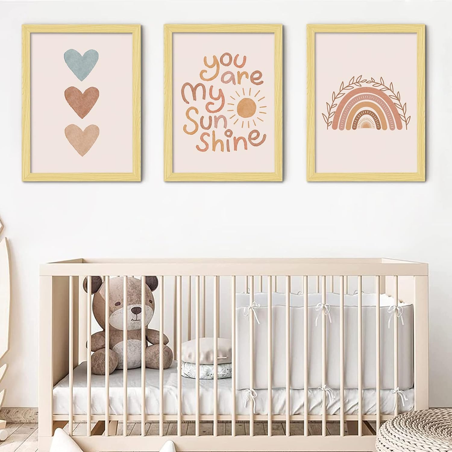 Liyaoli You Are My Sunshine 3 panel boho wall art front view