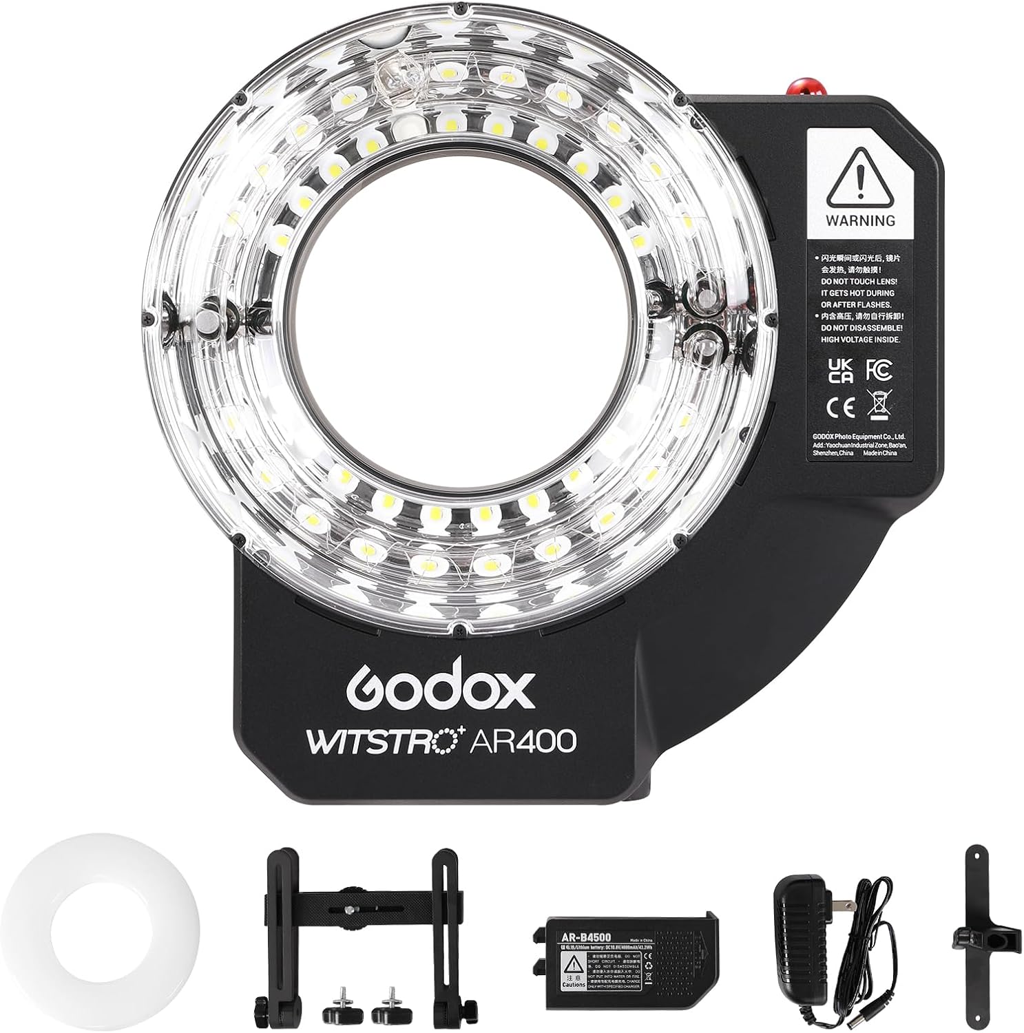 Godox Witstro AR400 Ring Flash front view showcasing open center design