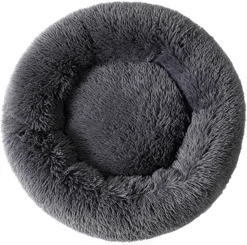 Finenohoory donut pet bed for small dogs and cats plush front view