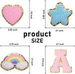 Close up of gold glitter border chenille letter patches