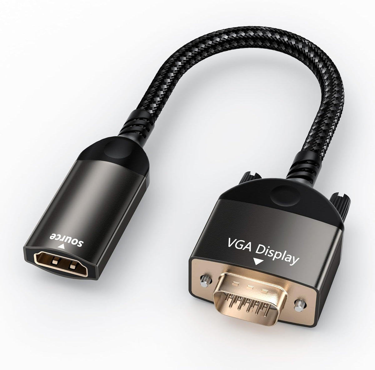 Getrish HDMI to VGA adapter front view showcasing the premium aluminum alloy body and connector interface.