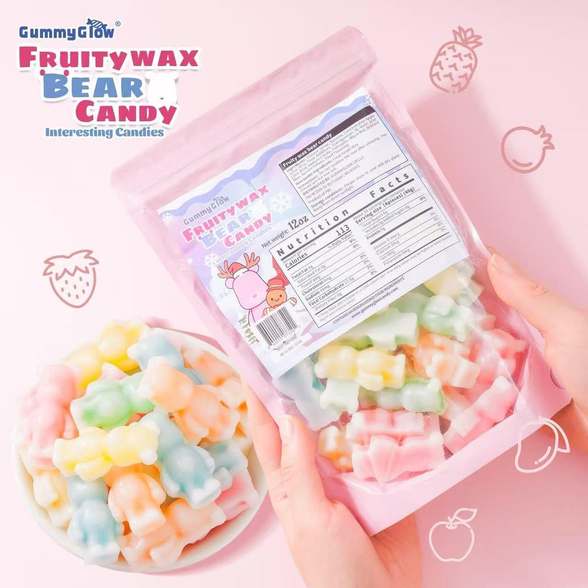 Gummy Glow wax bears showing liquid candy center