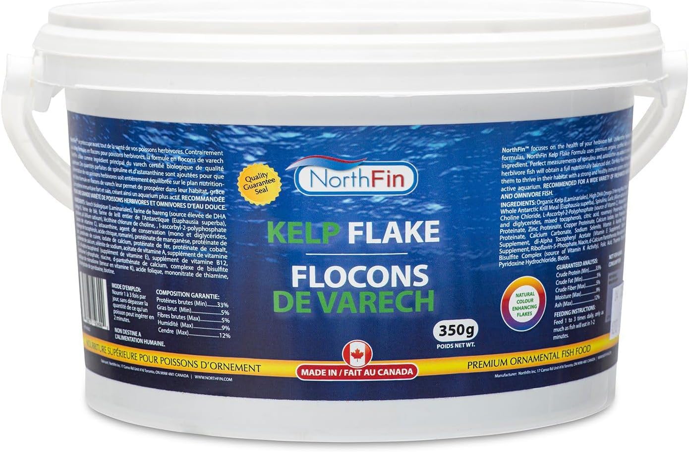 Northfin kelp fish food flakes front view container