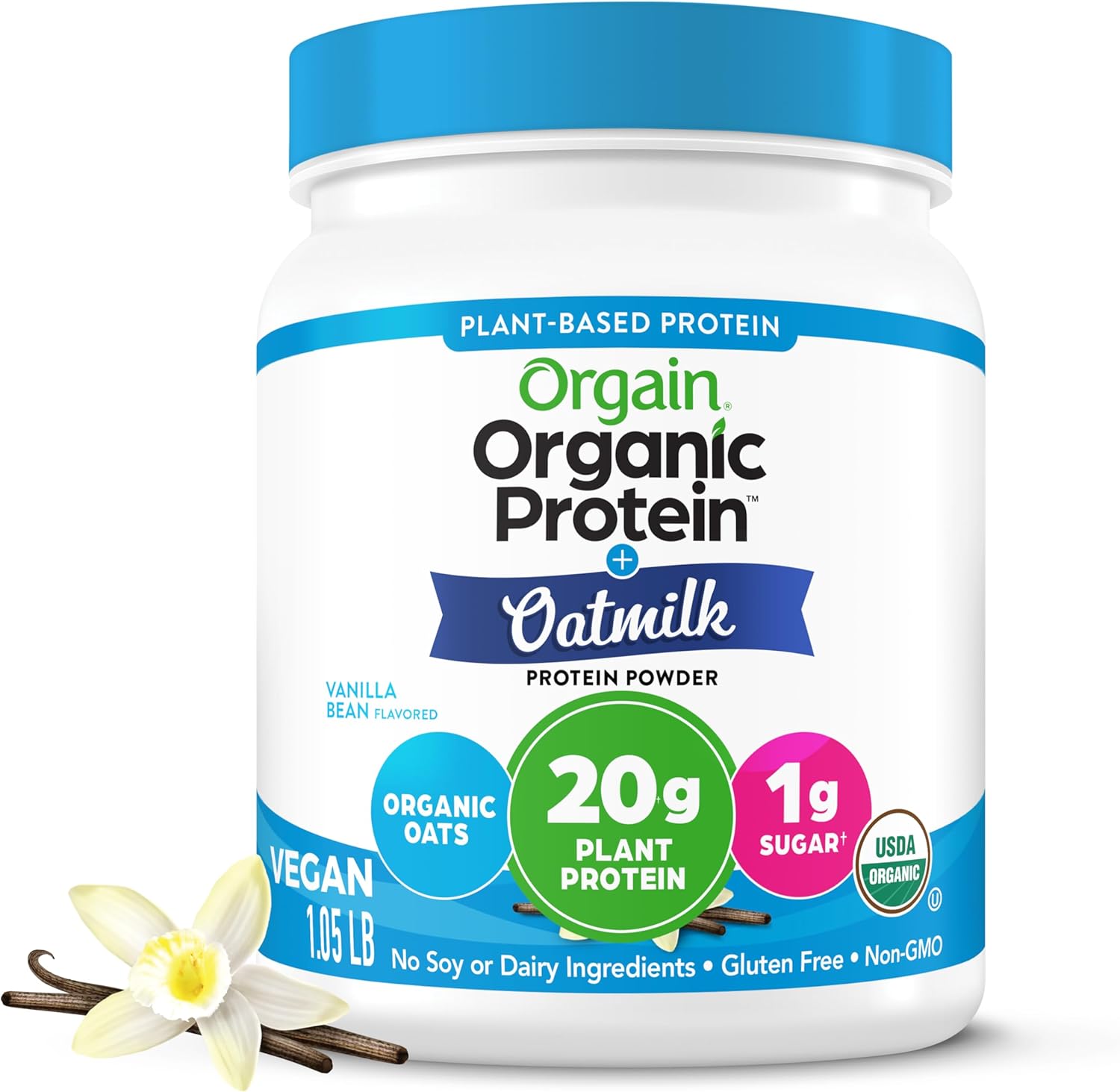 Orgain Organic Vegan Protein Powder plus Oat Milk front view jar