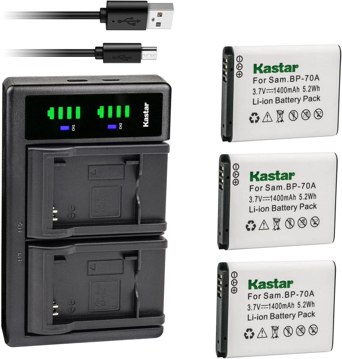 Complete Kastar battery and charger set laid out