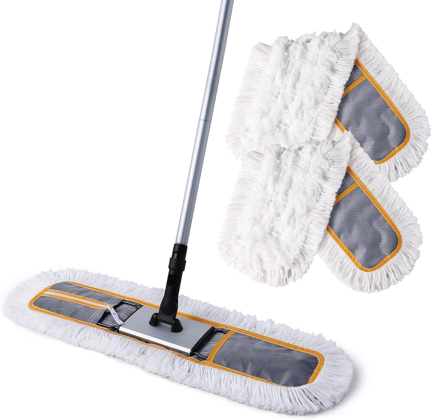 CLEANHOME commercial dust mop front view showing wide twenty four inch cleaning frame on hardwood floor