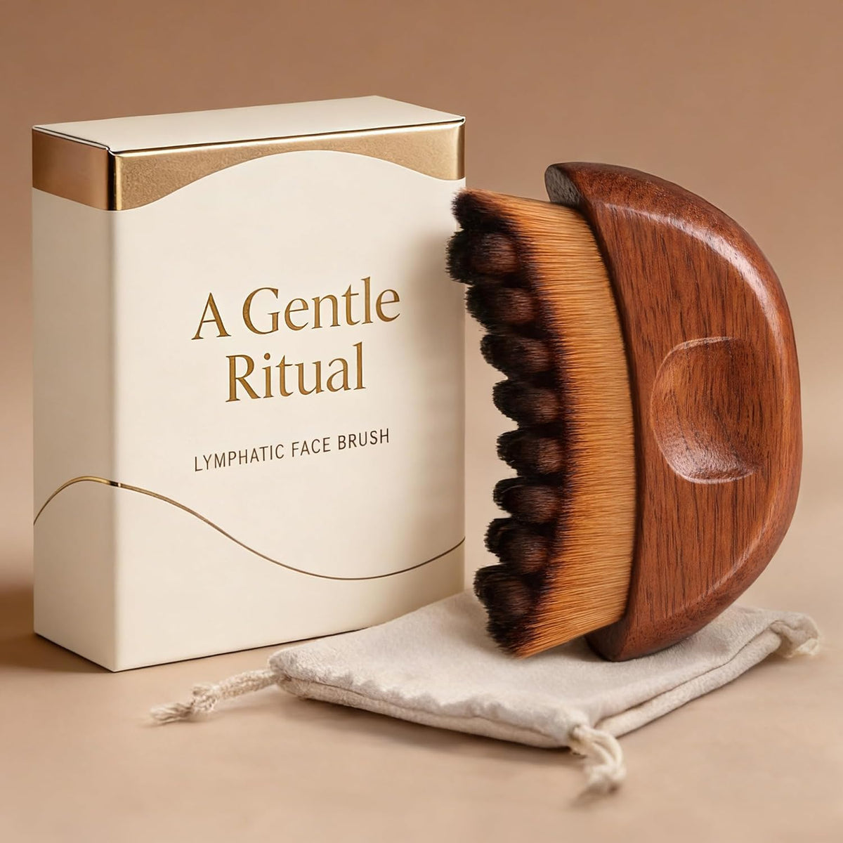Zamlory Lymphatic Contour Face Brush front view with premium wooden handle and soft bristles for facial dry brushing.