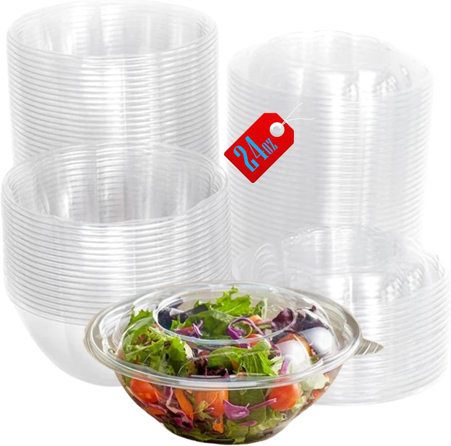 Mr Miracle Clear 24 Ounce Plastic Salad Bowls with lids stackable meal prep containers