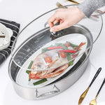 Perspective glass cover lid with heatproof handle on Eglaf steamer