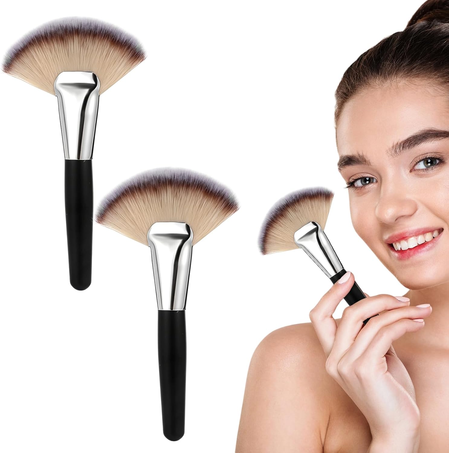 Proarte esthetician fluffy fan brushes two count front view showcasing soft synthetic bristles.