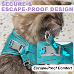 Soft breathable air mesh cat vest harness back view showing secure double metal D ring attachments.