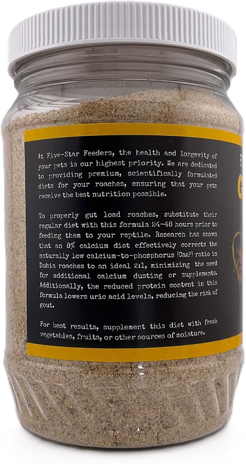 Nutrient-rich pre-feeding insect diet for reptiles containing vitamins and high calcium ratio