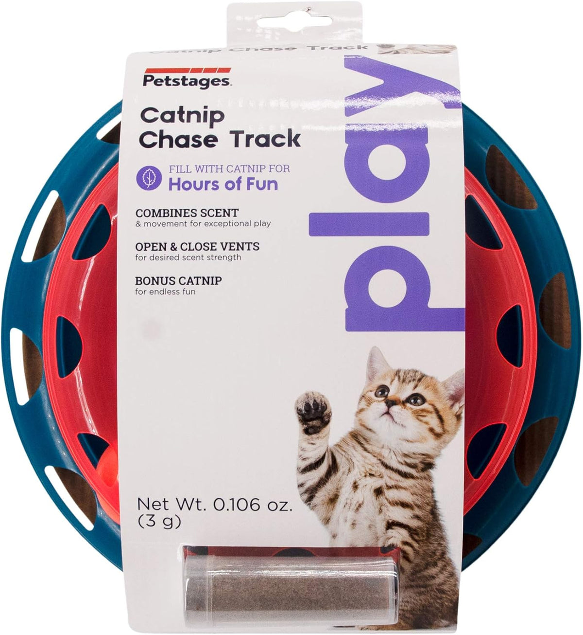 Catstages red and blue cat toy top angle view