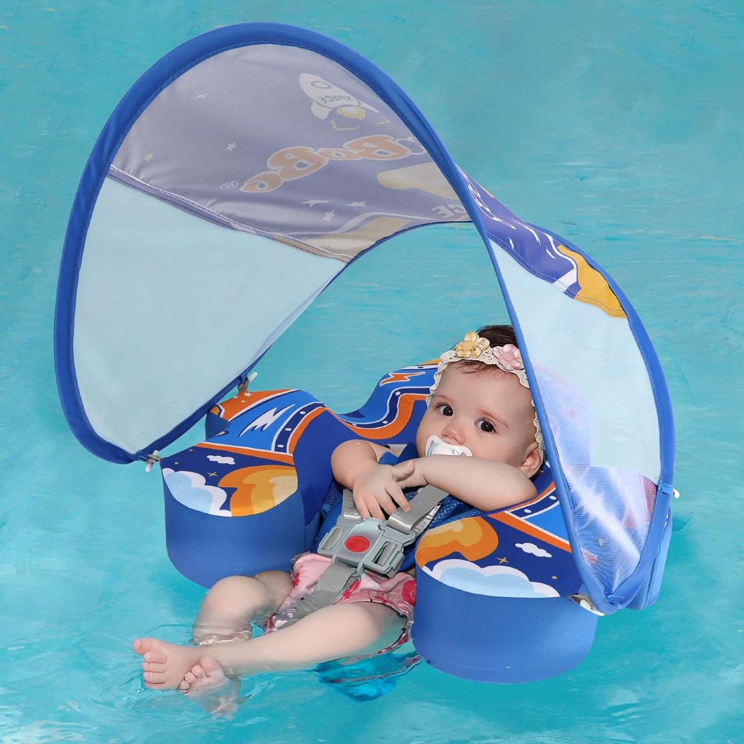 Free Swimming Baby Swimbobo blue spaceship pool float front view