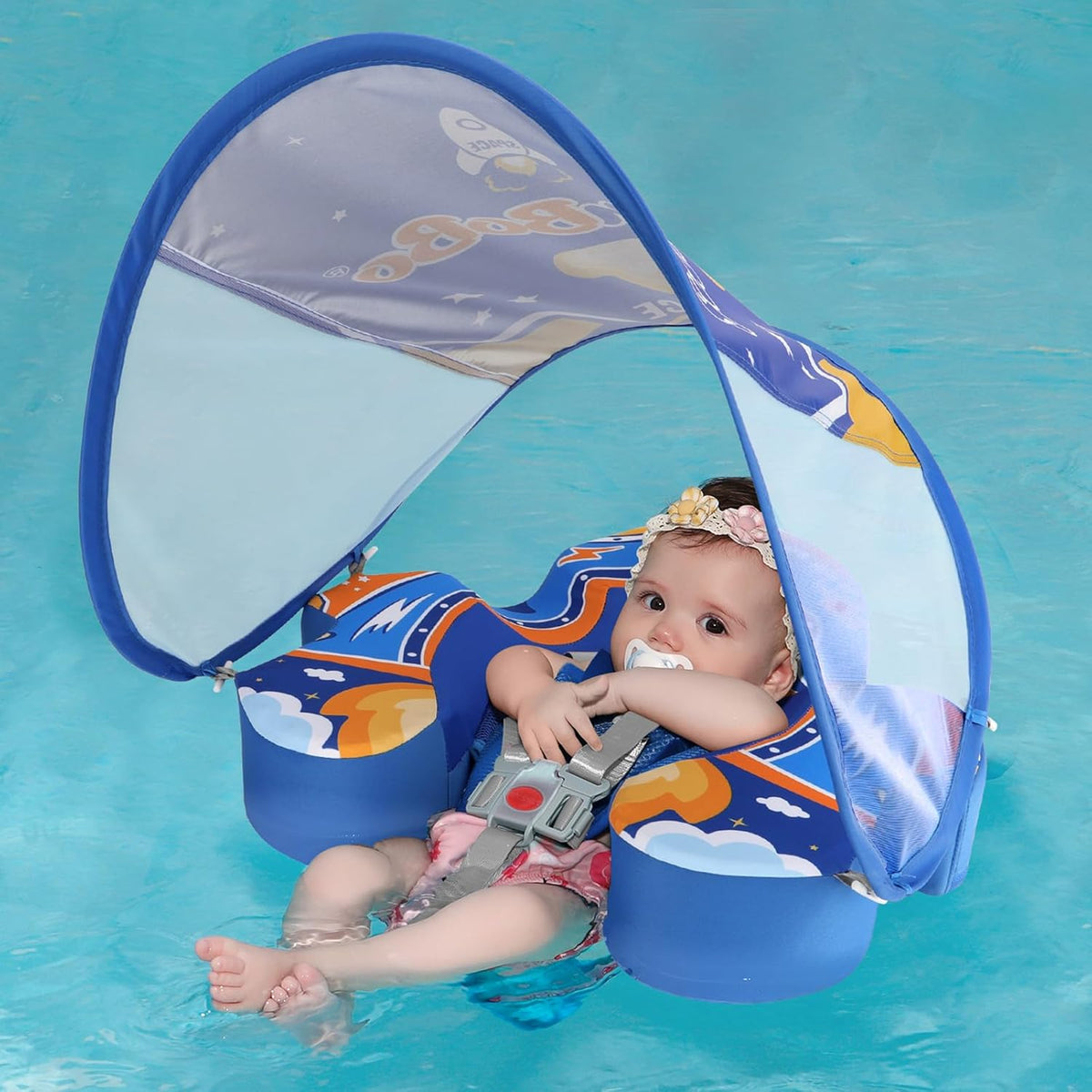 Free Swimming Baby Swimbobo blue spaceship pool float front view