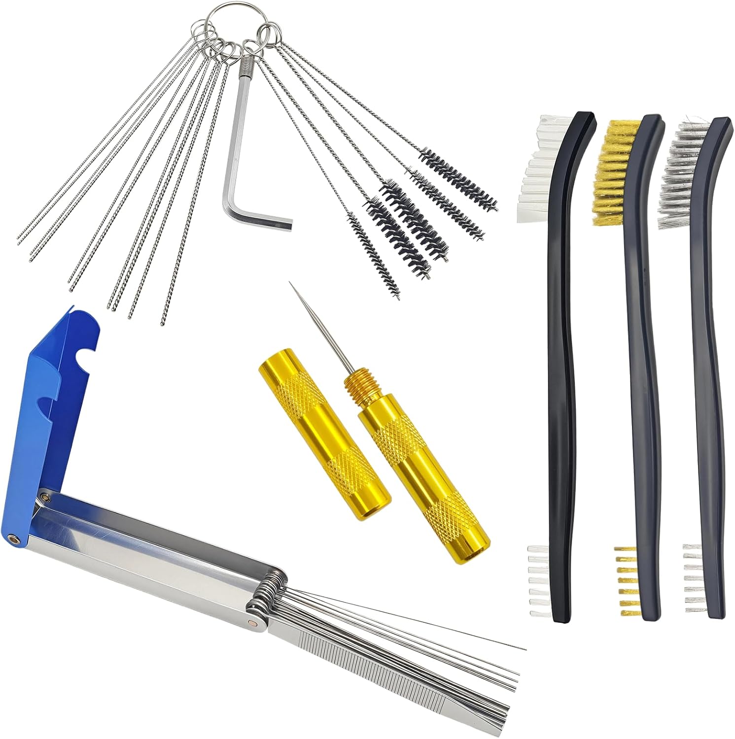 Creztail Carburetor Cleaning Kit front view featuring premium stainless steel wires and nylon brushes for engine maintenance.