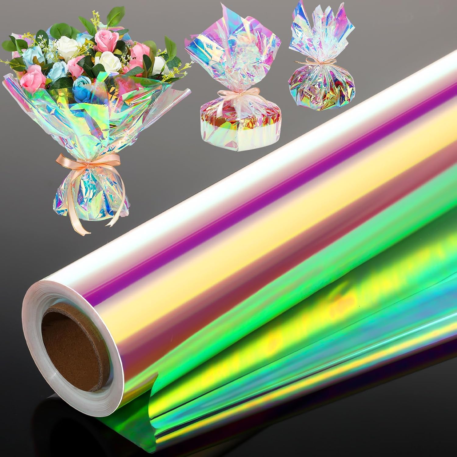 Seajan iridescent cellophane wrap roll front view holographic packaging