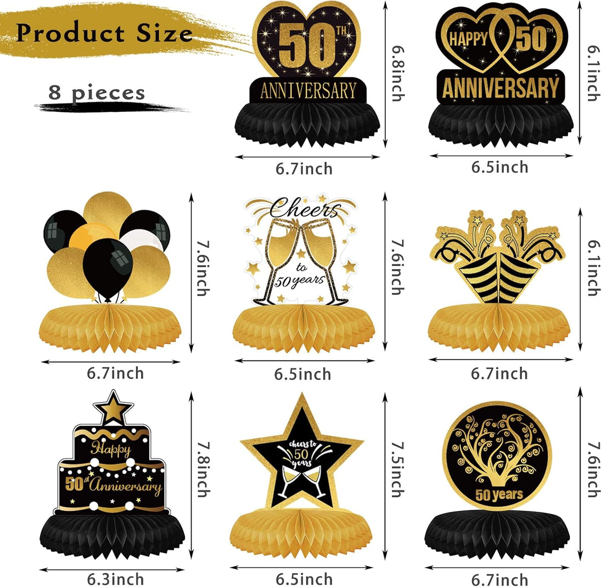 Vicycaty black and gold anniversary table toppers cardstock display