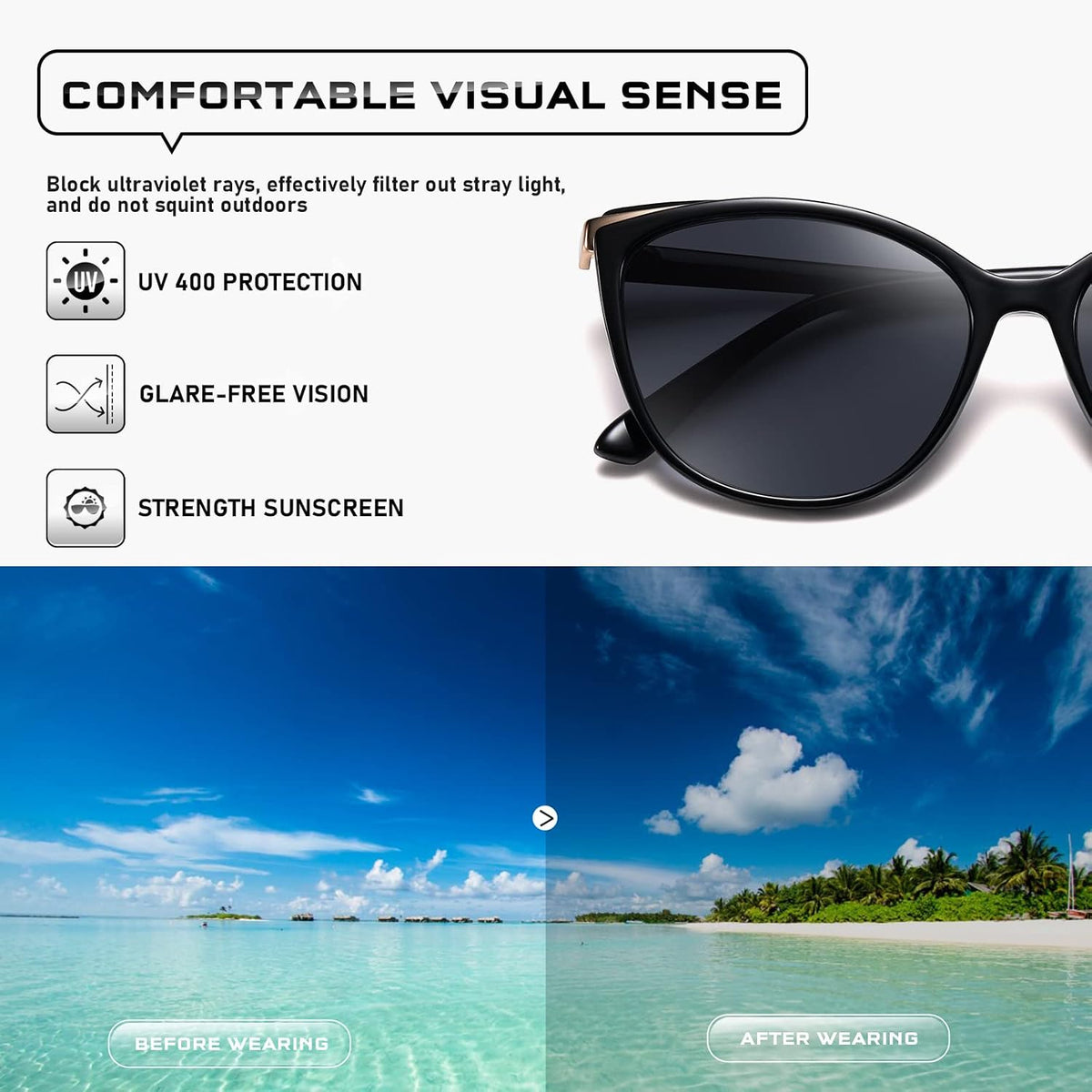 Colrea cat eye sunglasses with leather protective case