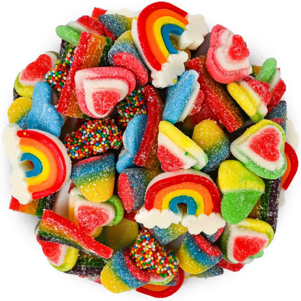 Back label of the IT'SUGAR Flavorites Rainbow Candy Mix ten ounce bag showing nutritional facts.