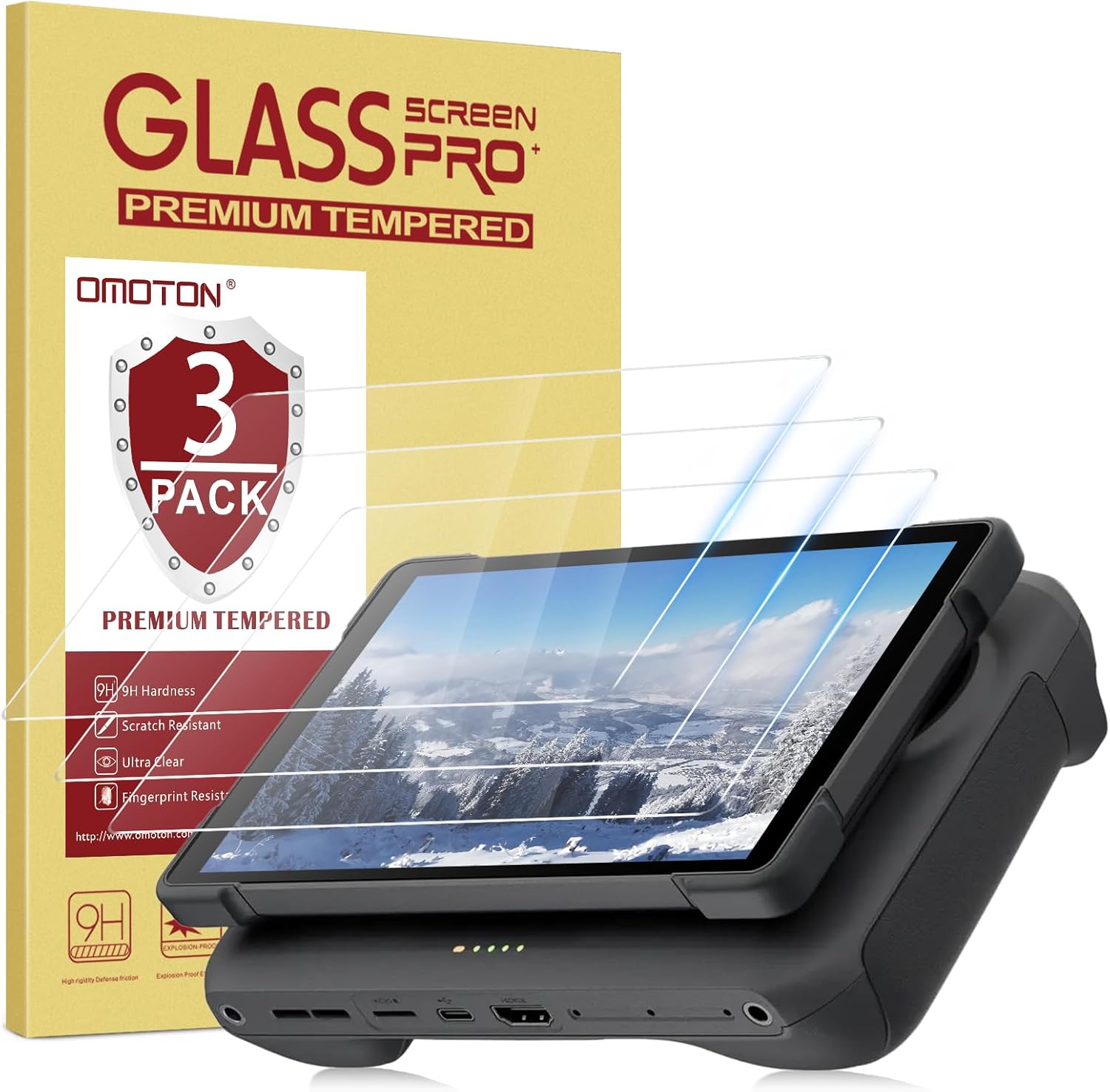 OMOTON tempered glass screen protector pack front view on DJI remote controller screen
