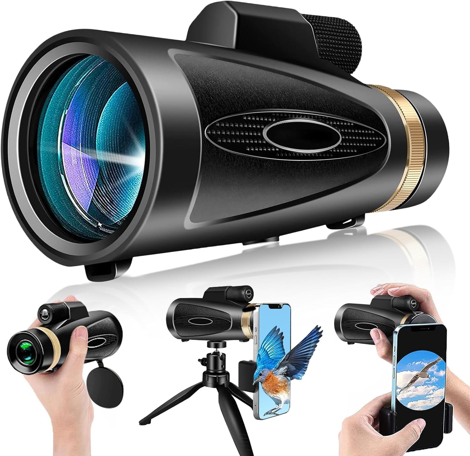 KTBDING high definition monocular telescope front view showing the large objective lens cover.