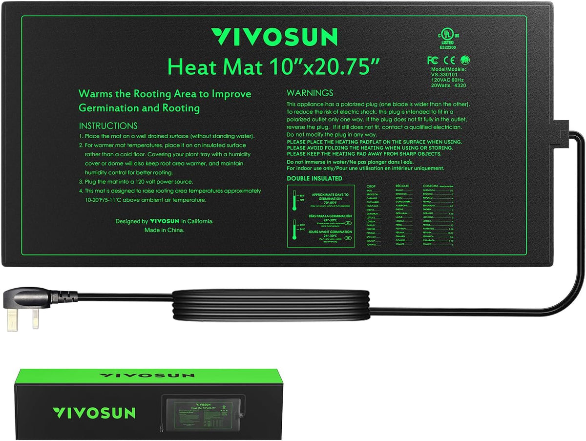 VIVOSUN 10 x 20.75 seedling heat mat front view for seed germination