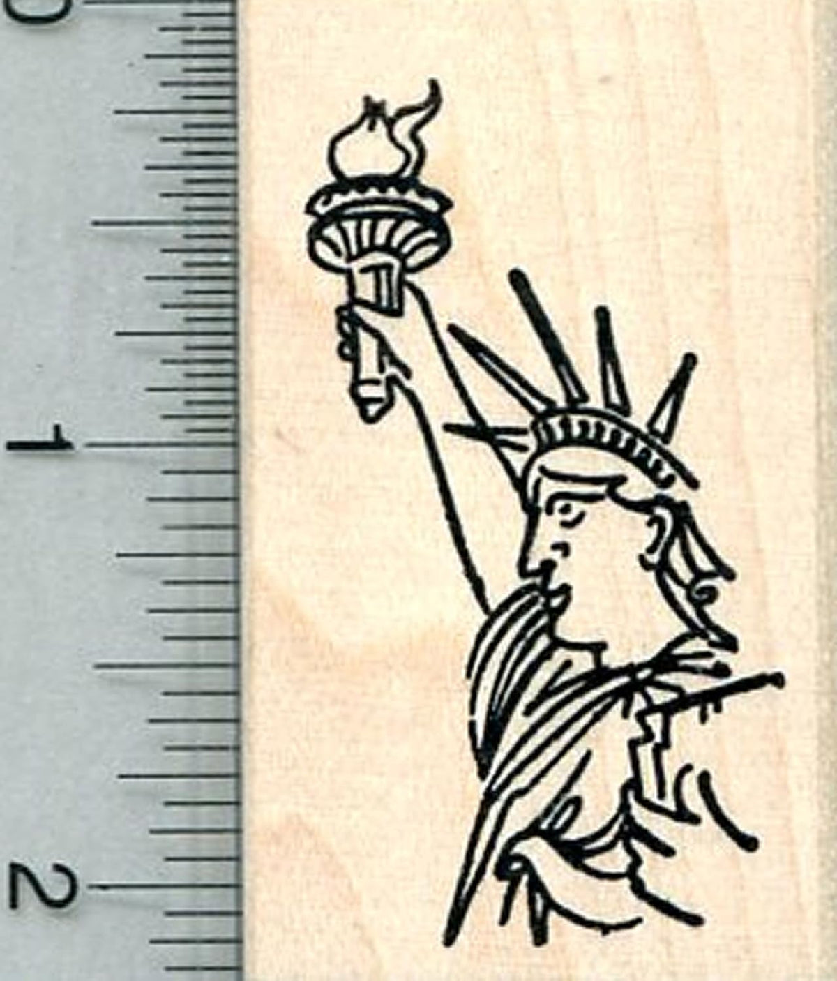RubberHedgehog Statue of Liberty Rubber Stamp front view wooden mount craft supply