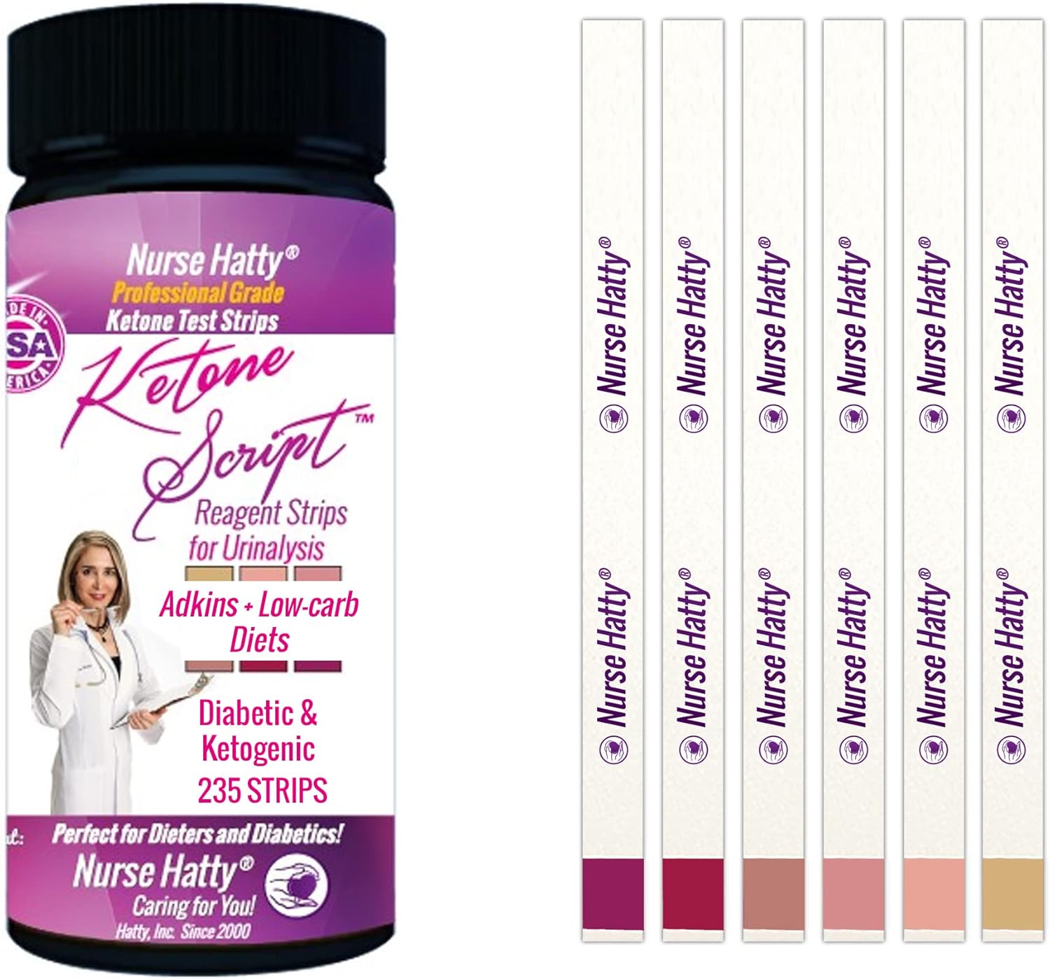 Nurse Hatty 235ct. Ketogenic & Diabetic Urinalysis Test Strips, for Varied Adkins + Low-carb Diets - Long Strips - Image 1