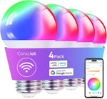 Consciot smart bulb paired with smartphone app interface