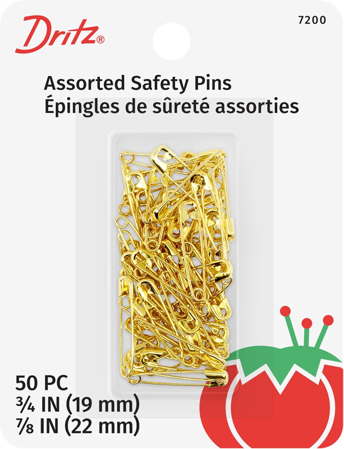 Size 2 brass safety pins detail view
