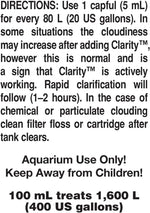 Seachem Clarity liquid water treatment bottle back label details