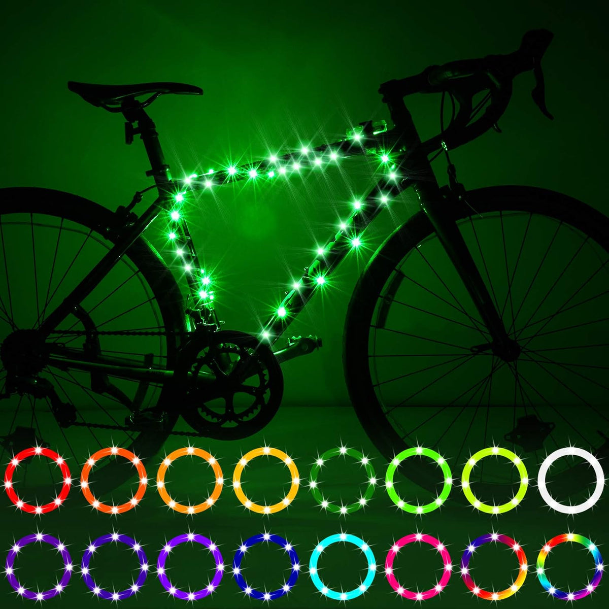 Waybelive LED bike frame lights front view