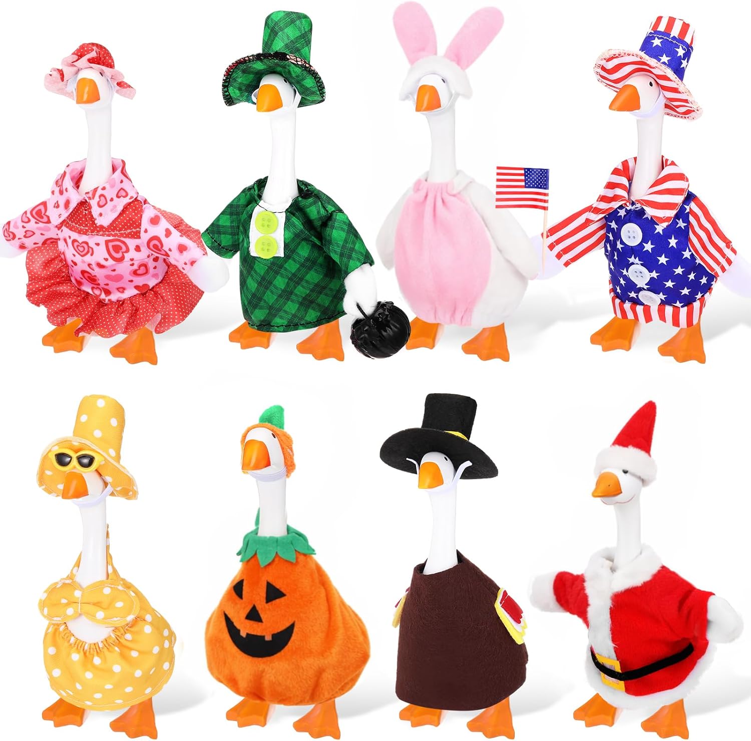 FuWeave 8 Set Holiday Mini Desk Goose Outfits displayed on a table