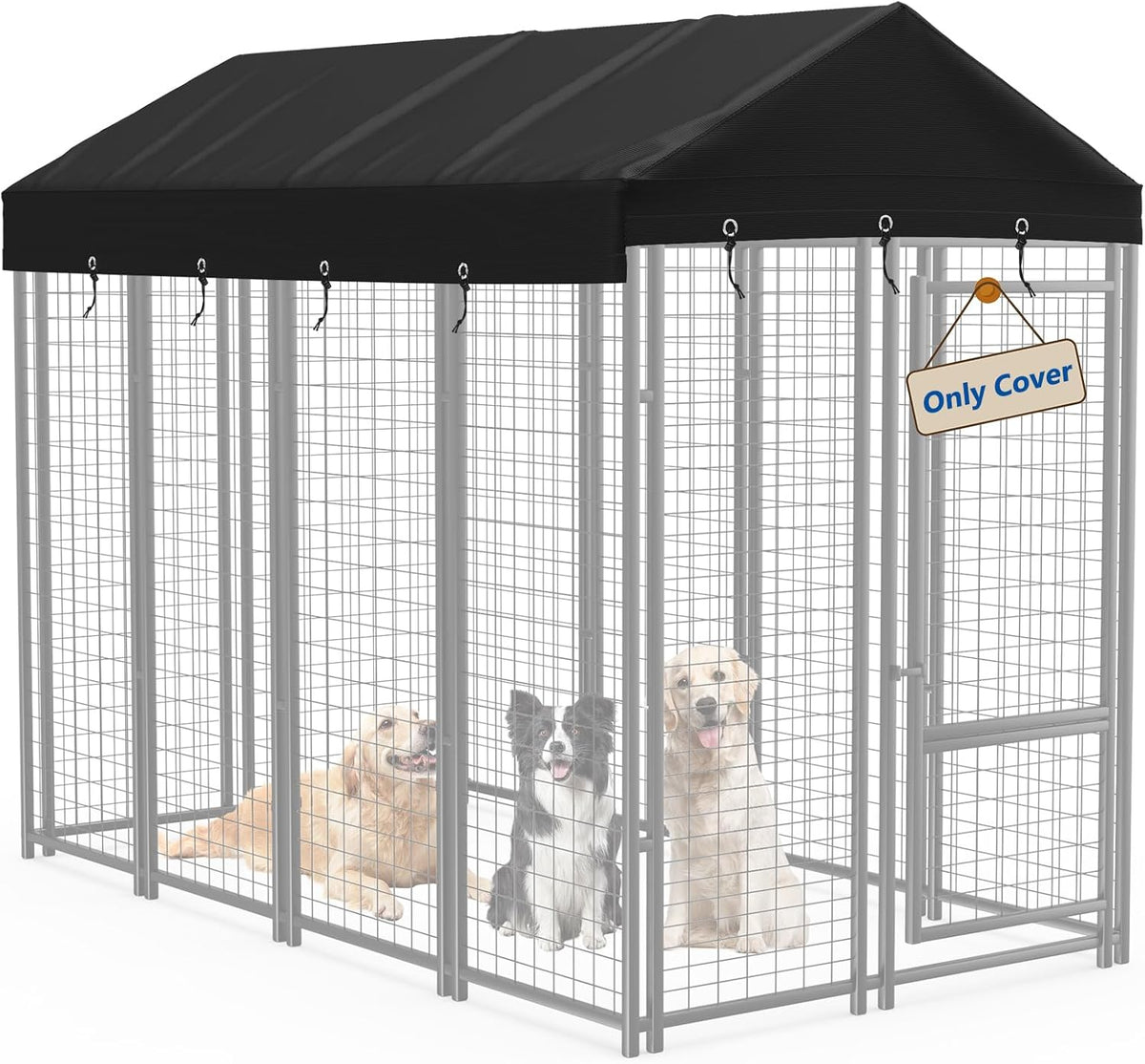Mutushi outdoor dog kennel replacement top cover front view showing heavy duty black fabric canopy
