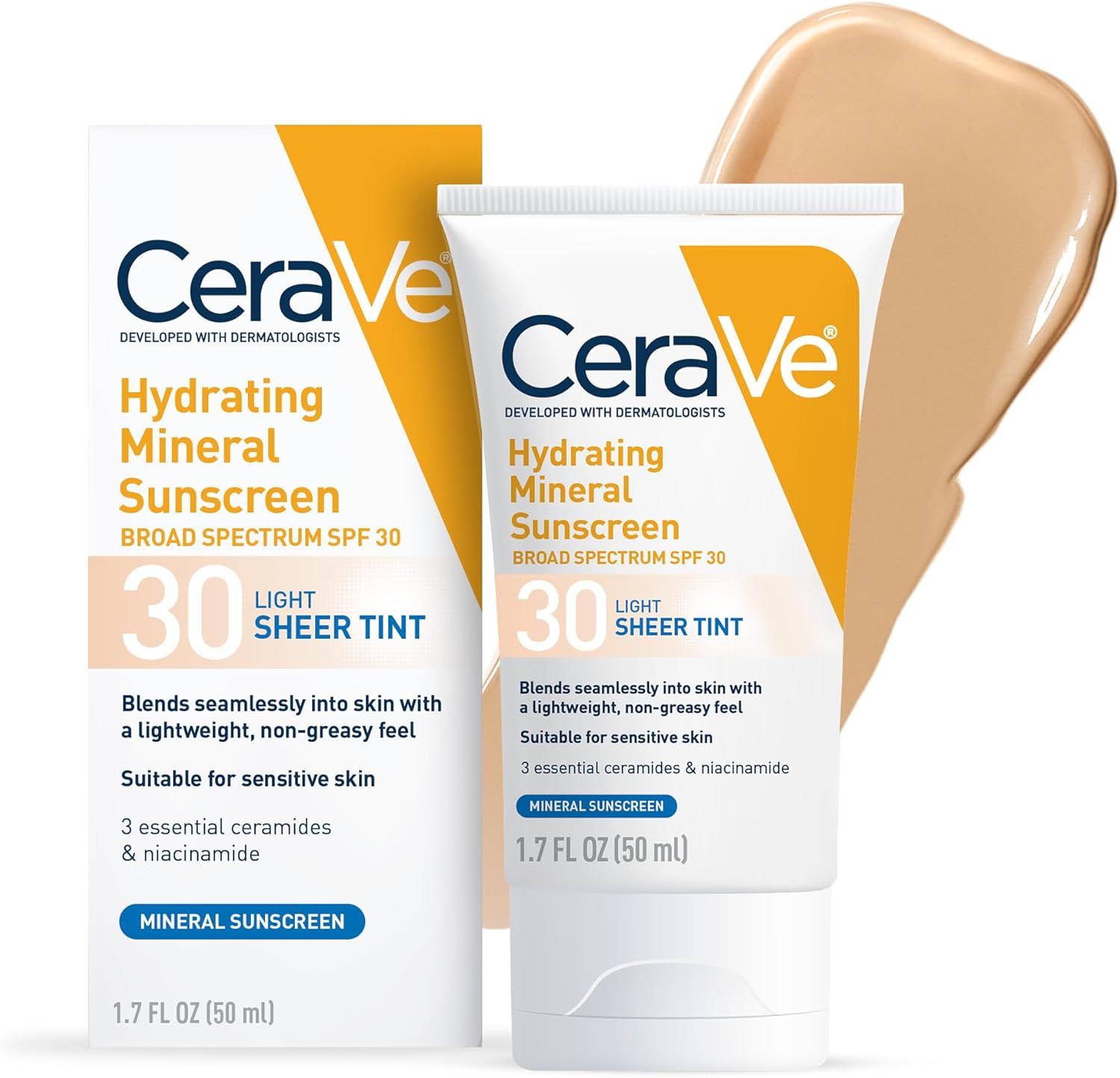 CeraVe Hydrating Mineral Sunscreen Sheer Tint Light front view bottle showing product branding
