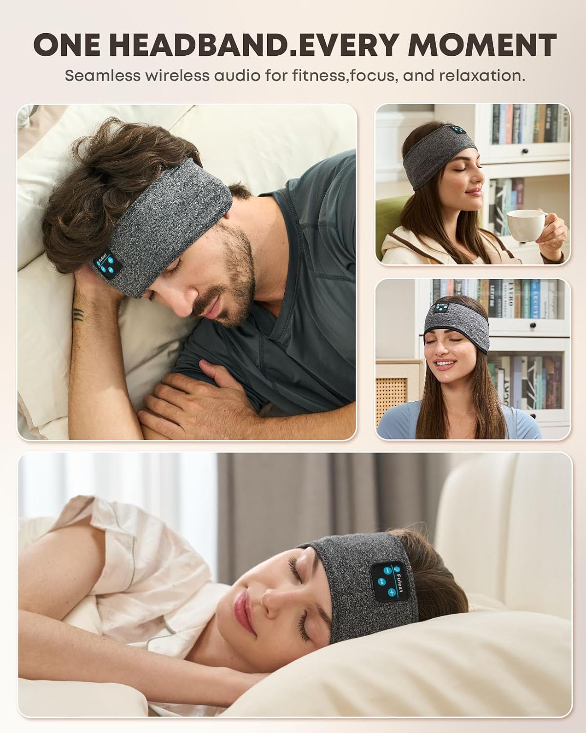 Fulext sleep headphones resting on a pillow for bedtime use